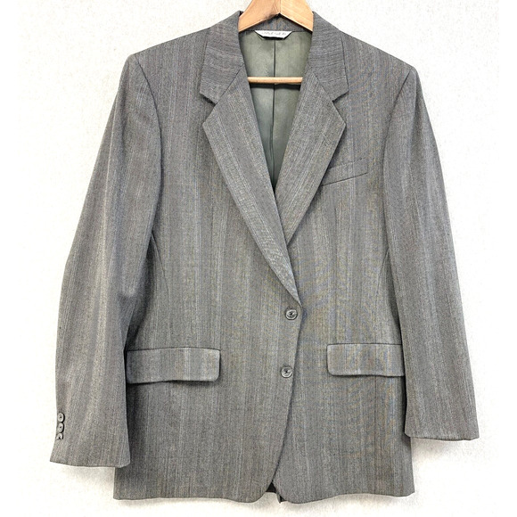 VTG 70s Jaeger Blazer Jacket Mens 41R Chevron Gray Wool Academia Single Breasted - Picture 1 of 14